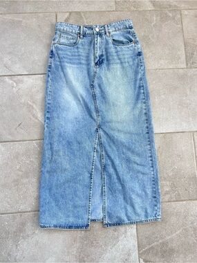 Blank NYC Light Blue Denim Maxi Skirt with Center Front Slit